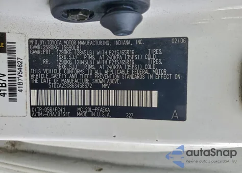 2006 Toyota Sienna Ce из США, поврежденный, VIN 5TDZA23C86S458672